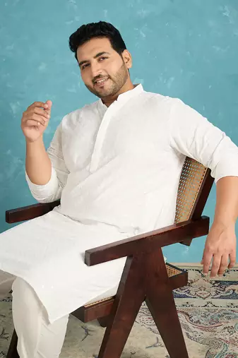 white embroidered viscose rayon kurta