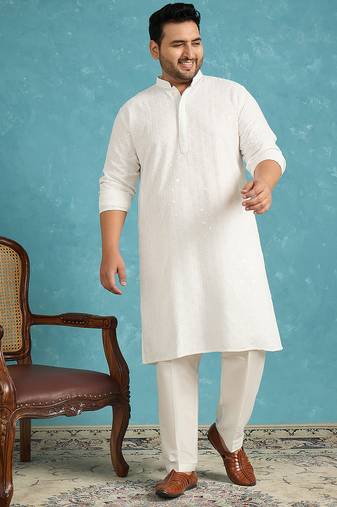 white embroidered viscose rayon kurta