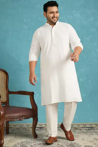 white embroidered viscose rayon kurta