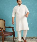 white embroidered viscose rayon kurta