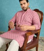 Men’s mauve embroidered viscose rayon kurta – traditional ethnic wear for wedding & festive occasions