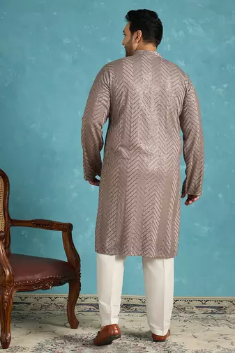 grey embroidered viscose rayon kurta traditional ethnic wear for wedding & festive occasions
