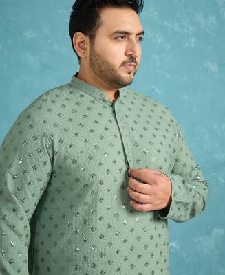 Men’s green embroidered viscose rayon kurta – traditional ethnic wear for wedding & festive occasions 1