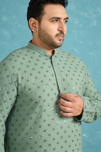 Men’s green embroidered viscose rayon kurta – traditional ethnic wear for wedding & festive occasions