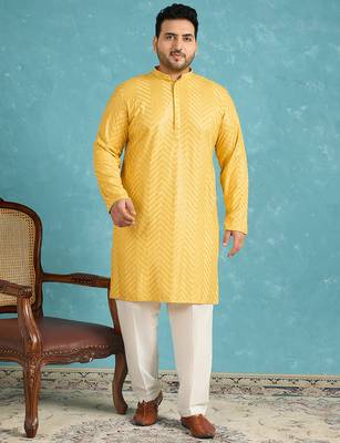 yellow embroidered viscose rayon kurta traditional ethnic wear for wedding & festive occasions 5