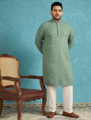 Men’s green embroidered viscose rayon kurta – traditional ethnic wear for wedding & festive occasions 2