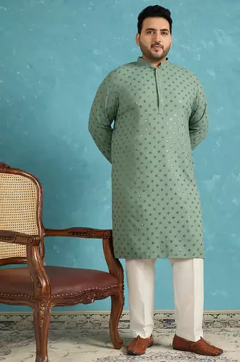 green embroidered viscose rayon kurta