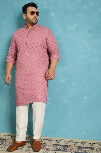 Men’s mauve embroidered viscose rayon kurta – traditional ethnic wear for wedding & festive occasions