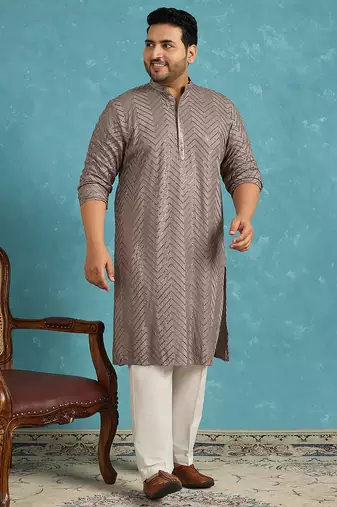 grey embroidered viscose rayon kurta traditional ethnic wear for wedding & festive occasions