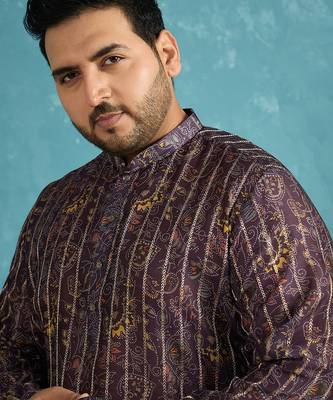 violet printed silk blend kurta traditional ethnic wear for wedding & festive occasions 1