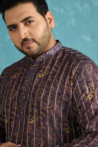 violet printed silk blend kurta