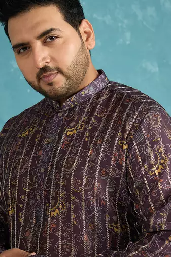violet printed silk blend kurta traditional ethnic wear for wedding & festive occasions