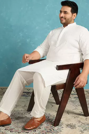 white embroidered viscose rayon kurta