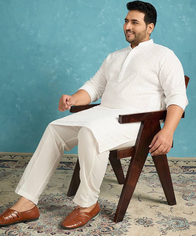 white embroidered viscose rayon kurta