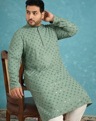 Men’s green embroidered viscose rayon kurta – traditional ethnic wear for wedding & festive occasions 3