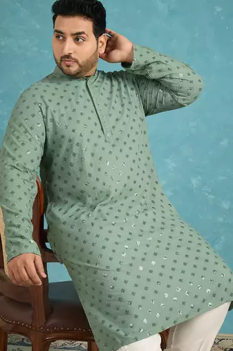 green embroidered viscose rayon kurta