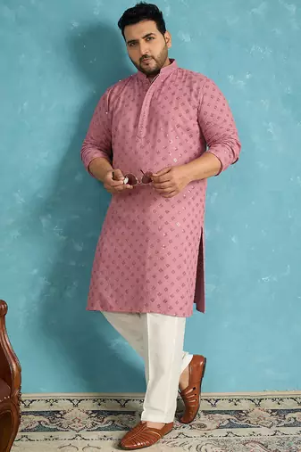 Men’s mauve embroidered viscose rayon kurta – traditional ethnic wear for wedding & festive occasions