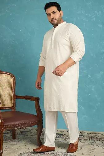 off white embroidered viscose rayon kurta