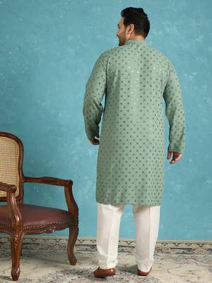 Men’s green embroidered viscose rayon kurta – traditional ethnic wear for wedding & festive occasions 4
