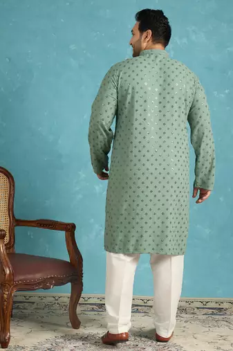 green embroidered viscose rayon kurta