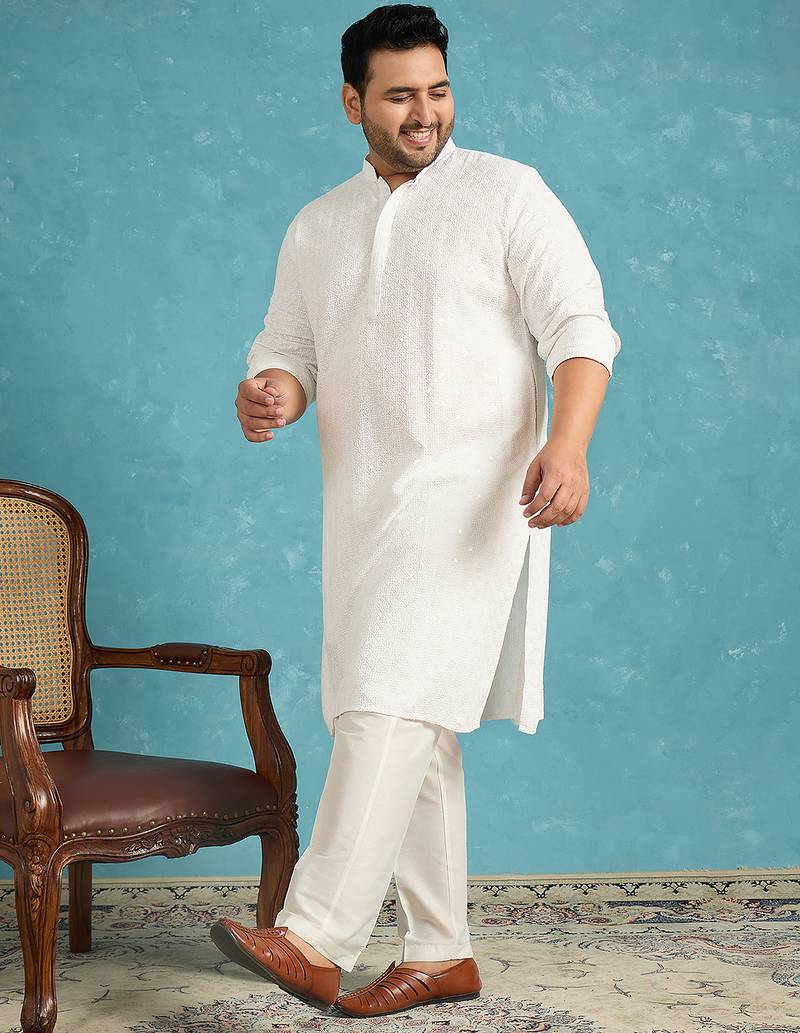 white embroidered viscose rayon kurta