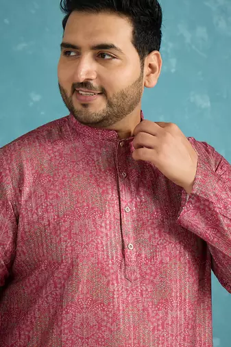 pink printed silk blend kurta