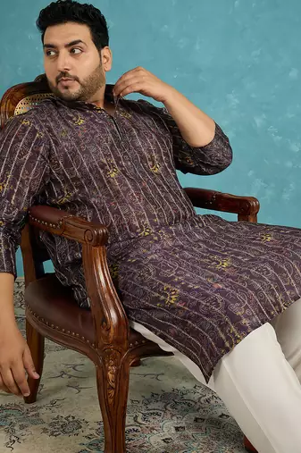 violet printed silk blend kurta traditional ethnic wear for wedding & festive occasions