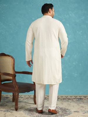 off white embroidered viscose rayon kurta 4