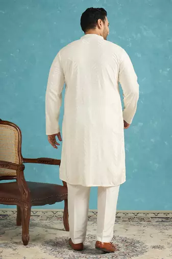 off white embroidered viscose rayon kurta