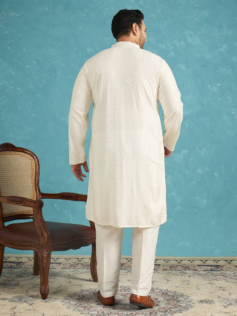 off white embroidered viscose rayon kurta