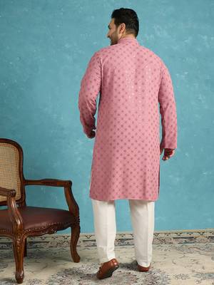 Men’s mauve embroidered viscose rayon kurta – traditional ethnic wear for wedding & festive occasions 4