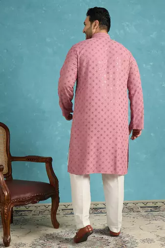 Men’s mauve embroidered viscose rayon kurta – traditional ethnic wear for wedding & festive occasions