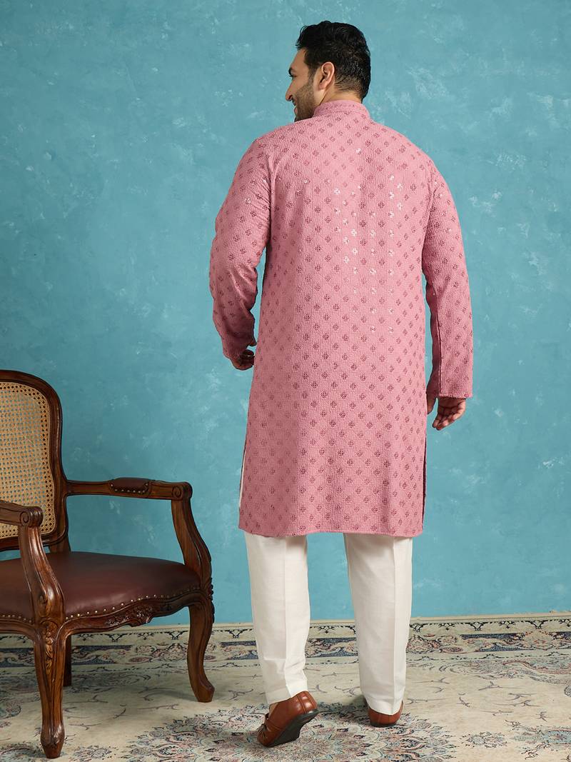 Men’s mauve embroidered viscose rayon kurta – traditional ethnic wear for wedding & festive occasions