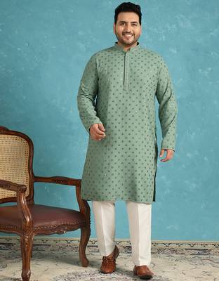 Men’s green embroidered viscose rayon kurta – traditional ethnic wear for wedding & festive occasions 5
