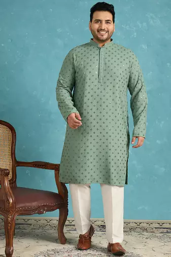 green embroidered viscose rayon kurta