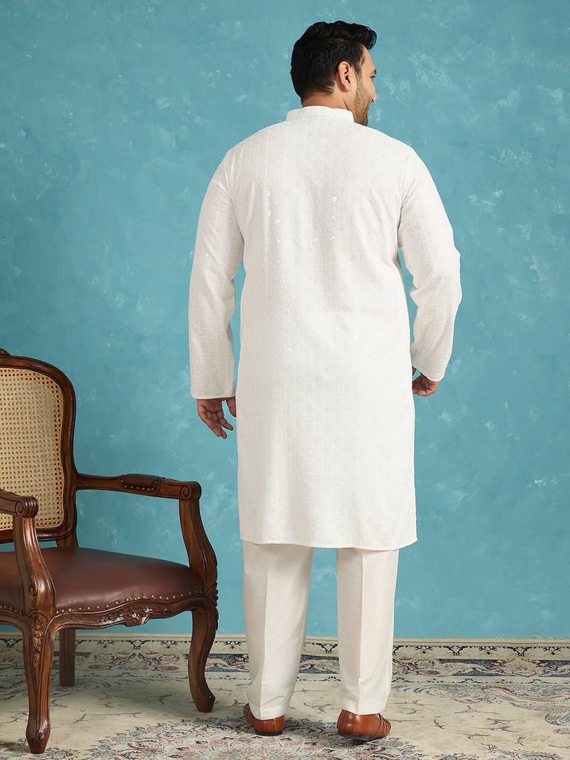white embroidered viscose rayon kurta