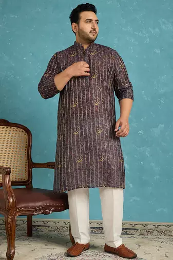 violet printed silk blend kurta traditional ethnic wear for wedding & festive occasions