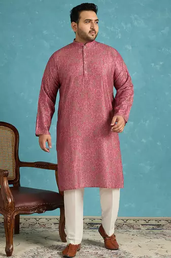 pink printed silk blend kurta