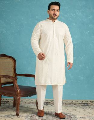 off white embroidered viscose rayon kurta 5