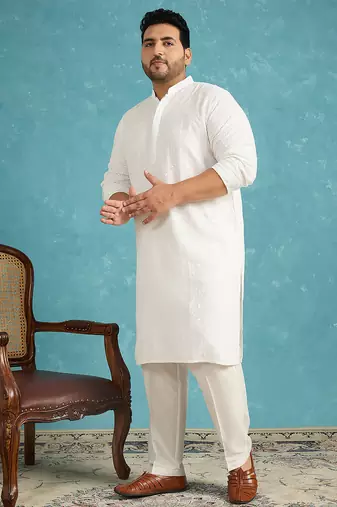 white embroidered viscose rayon kurta
