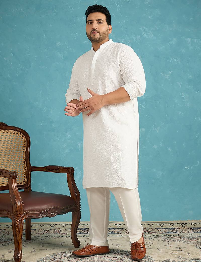 white embroidered viscose rayon kurta