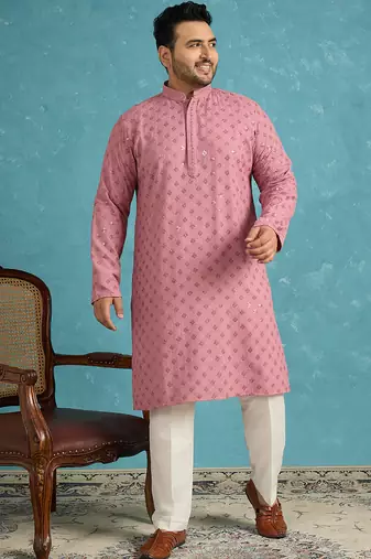 Men’s mauve embroidered viscose rayon kurta – traditional ethnic wear for wedding & festive occasions