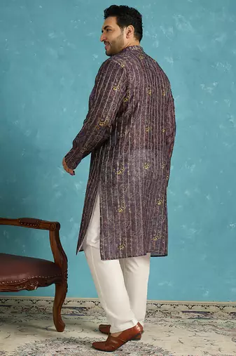 violet printed silk blend kurta traditional ethnic wear for wedding & festive occasions