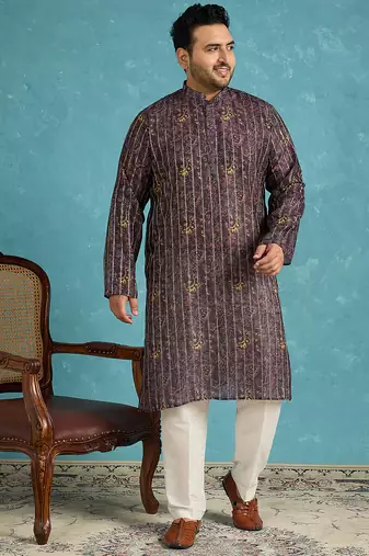 violet printed silk blend kurta traditional ethnic wear for wedding & festive occasions