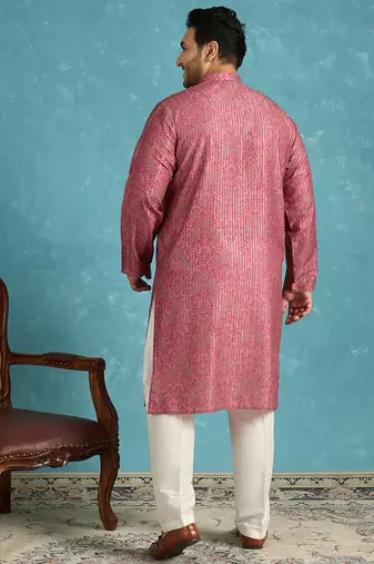 pink printed silk blend kurta