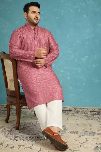 pink printed silk blend kurta