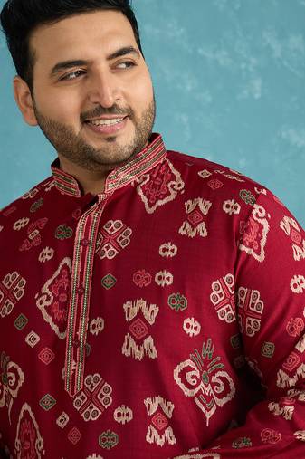 red printed silk blend kurta traditional ethnic wear for wedding & festive occasions