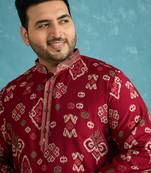 red printed silk blend kurta traditional ethnic wear for wedding & festive occasions
