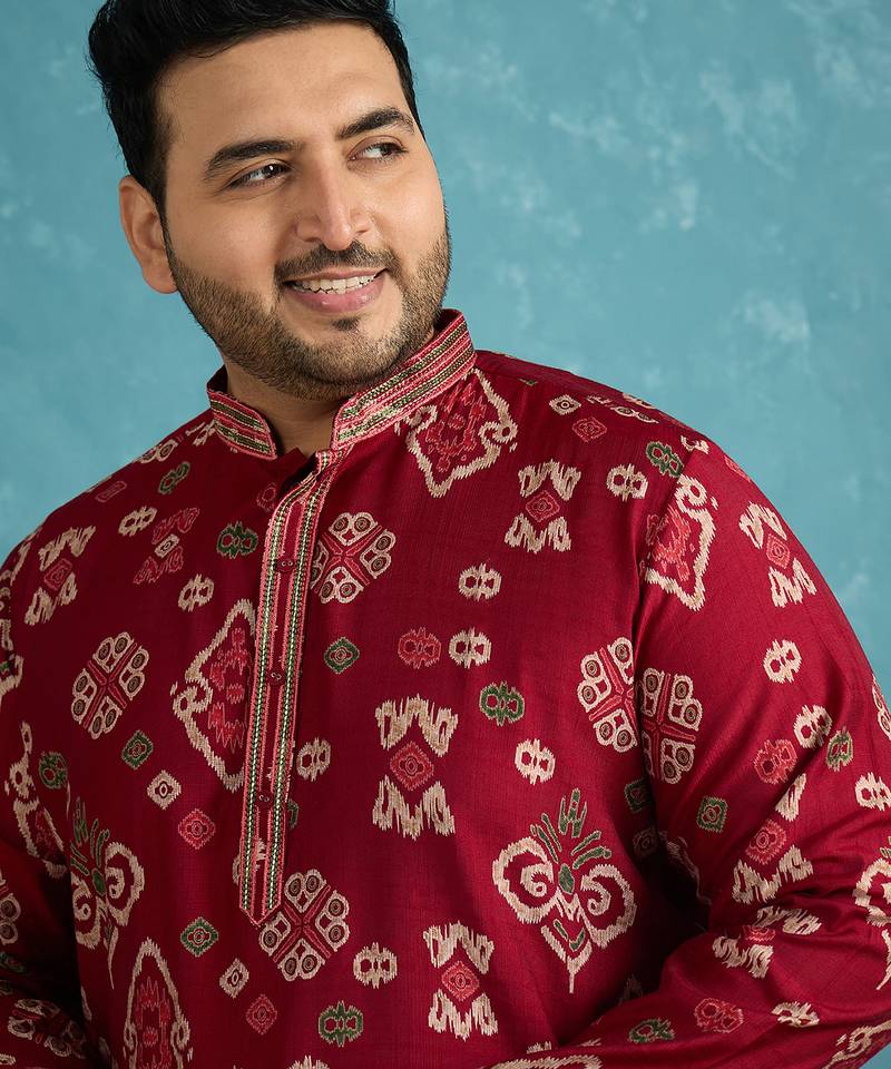 red printed silk blend kurta traditional ethnic wear for wedding & festive occasions