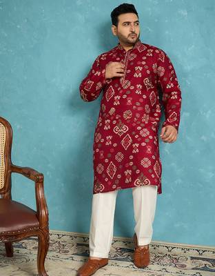red printed silk blend kurta traditional ethnic wear for wedding & festive occasions 2